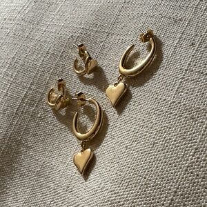 2 pack Gold Heart Hoop Earrings